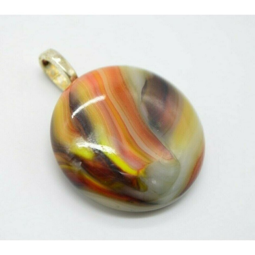 Red Brown Yellow White Swirl Flattened Glass Jabo